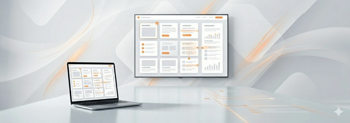 Strategy-focused website consulting scene with wireframes and planning visuals
